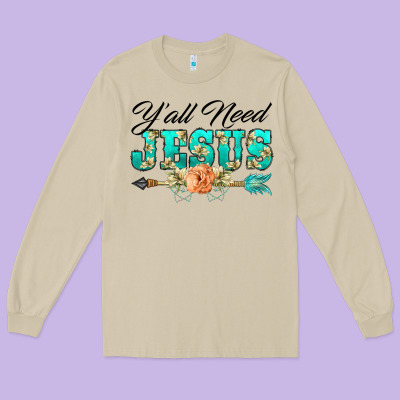Y'all Need Jesus Arrow Lily Flowers Long Sleeve Tee Designed By Barkaloodesign