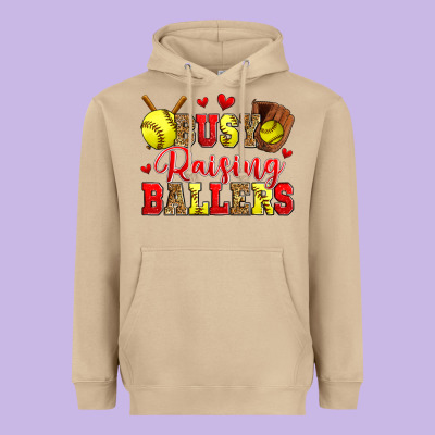 Busy Raising Ballers Softball Heavyweight Hoodie Designed By Zillion Design Studio