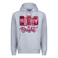 Heather Grey merry and bright pink Christmas Premium Hoodie - Jasminsmagicworld