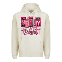 Oatmeal Heather merry and bright pink Christmas Premium Hoodie - Jasminsmagicworld