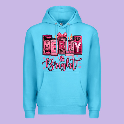 Merry And Bright Pink Christmas Premium Hoodie Designed By Jasminsmagicworld