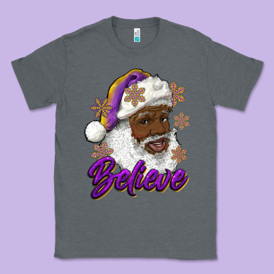 Believe Purple And Gold African American Santa Classic Tee Designed By Ranaportraitstore