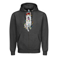 Charcoal Heather Christmas White Shepherd With Christmas Lights Zipper Hoodie - RanaPortraitStore