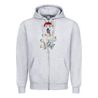 Heather Grey Christmas White Shepherd With Christmas Lights Zipper Hoodie - RanaPortraitStore