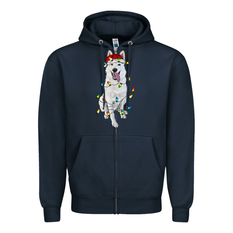 Christmas White Shepherd With Christmas Lights Zipper Hoodie by RanaPortraitStore | Teevron