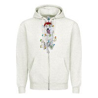 Oatmeal Heather Christmas White Shepherd With Christmas Lights Zipper Hoodie - RanaPortraitStore
