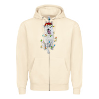 Sandshell Christmas White Shepherd With Christmas Lights Zipper Hoodie - RanaPortraitStore