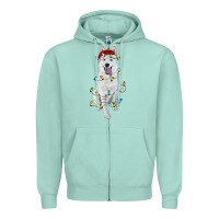 Seafoam Christmas White Shepherd With Christmas Lights Zipper Hoodie - RanaPortraitStore