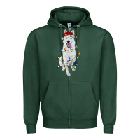 Sports Green Christmas White Shepherd With Christmas Lights Zipper Hoodie - RanaPortraitStore