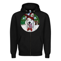 Black Christmas White Shepherd With Cowhide Zipper Hoodie - RanaPortraitStore