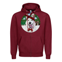 Burgundy Christmas White Shepherd With Cowhide Zipper Hoodie - RanaPortraitStore