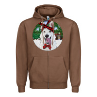 Chestnut Christmas White Shepherd With Cowhide Zipper Hoodie - RanaPortraitStore