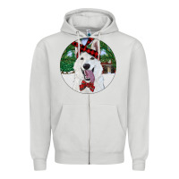 Dove Grey Christmas White Shepherd With Cowhide Zipper Hoodie - RanaPortraitStore