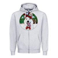 Heather Grey Christmas White Shepherd With Cowhide Zipper Hoodie - RanaPortraitStore
