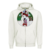 Oatmeal Heather Christmas White Shepherd With Cowhide Zipper Hoodie - RanaPortraitStore