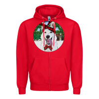 Red Christmas White Shepherd With Cowhide Zipper Hoodie - RanaPortraitStore