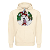 Sandshell Christmas White Shepherd With Cowhide Zipper Hoodie - RanaPortraitStore