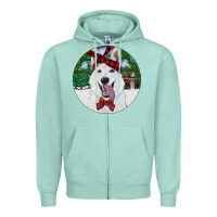 Seafoam Christmas White Shepherd With Cowhide Zipper Hoodie - RanaPortraitStore
