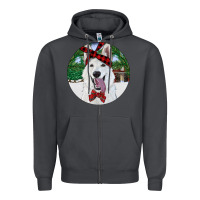 Smoke Christmas White Shepherd With Cowhide Zipper Hoodie - RanaPortraitStore