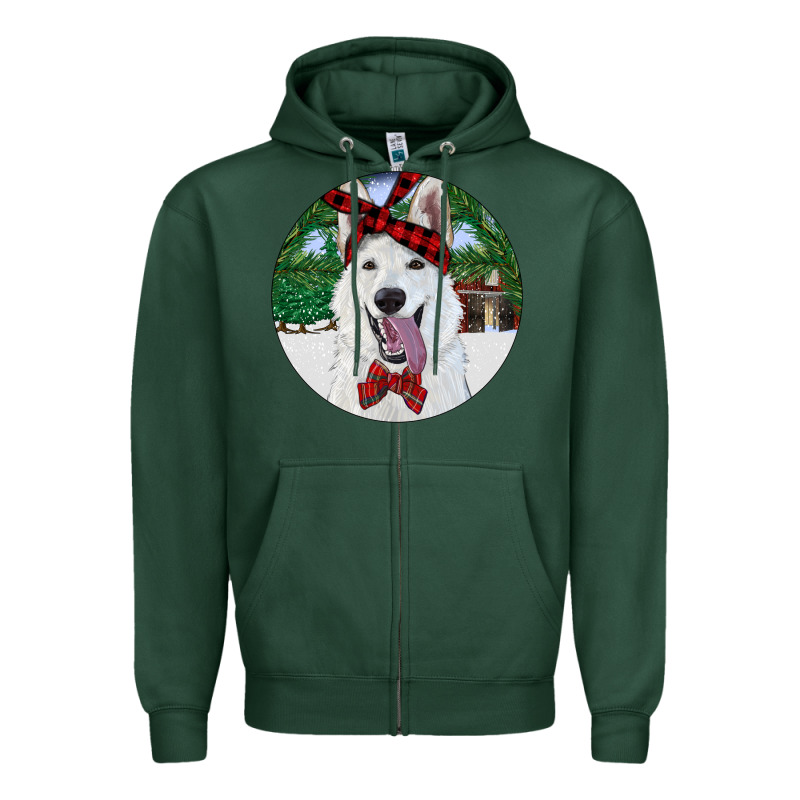 Christmas White Shepherd With Cowhide Zipper Hoodie by RanaPortraitStore | Teevron