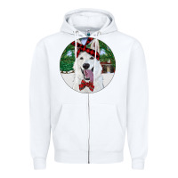 White Christmas White Shepherd With Cowhide Zipper Hoodie - RanaPortraitStore