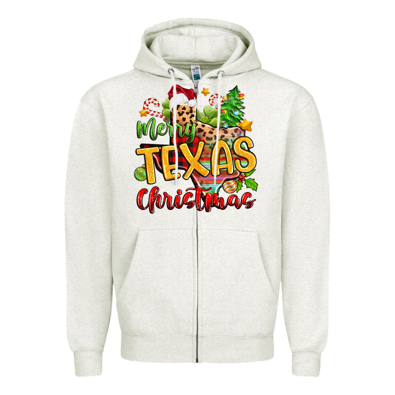 Merry Texas Christmas Zipper Hoodie by Zillion Design Studio | Teevron