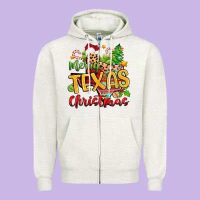 Merry Texas Christmas Zipper Hoodie Designed By Zillion Design Studio
