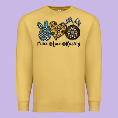 Peace Love Racing Premium Sweatshirt Designed By Cowhidedigitalart