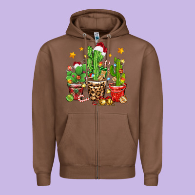 Christmas Cactus Zipper Hoodie Designed By Zillion Design Studio