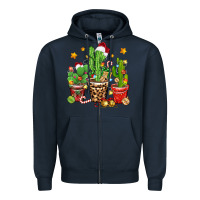 Navy Christmas cactus Zipper Hoodie - Zillion Design Studio