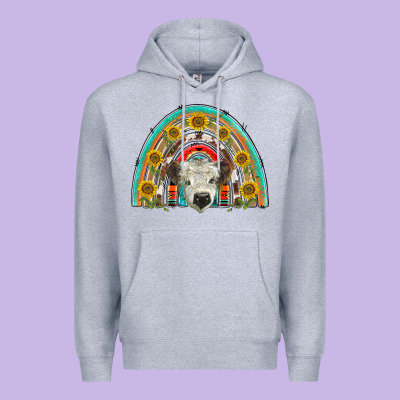 Scottish White Calf  Rainbow Premium Hoodie Designed By Barkaloodesign