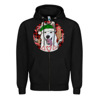 Black Christmas White Shepherd With Buffalo Plaid Zipper Hoodie - RanaPortraitStore
