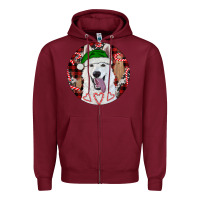 Burgundy Christmas White Shepherd With Buffalo Plaid Zipper Hoodie - RanaPortraitStore
