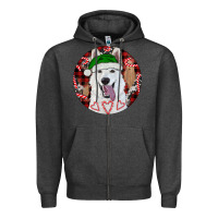Charcoal Heather Christmas White Shepherd With Buffalo Plaid Zipper Hoodie - RanaPortraitStore