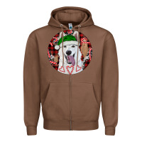 Chestnut Christmas White Shepherd With Buffalo Plaid Zipper Hoodie - RanaPortraitStore