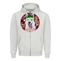 Dove Grey Christmas White Shepherd With Buffalo Plaid Zipper Hoodie - RanaPortraitStore