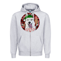 Heather Grey Christmas White Shepherd With Buffalo Plaid Zipper Hoodie - RanaPortraitStore