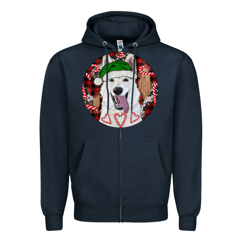 Christmas White Shepherd With Buffalo Plaid Zipper Hoodie by RanaPortraitStore | Teevron