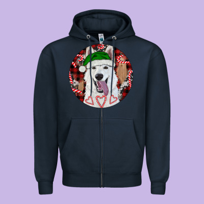 Zipper Hoodie Christmas White Shepherd With Buffalo Plaid
