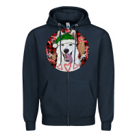 Navy Christmas White Shepherd With Buffalo Plaid Zipper Hoodie - RanaPortraitStore