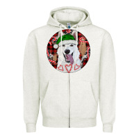 Oatmeal Heather Christmas White Shepherd With Buffalo Plaid Zipper Hoodie - RanaPortraitStore