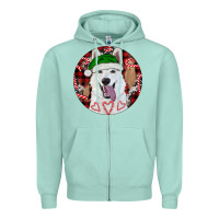 Seafoam Christmas White Shepherd With Buffalo Plaid Zipper Hoodie - RanaPortraitStore