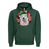 Sports Green Christmas White Shepherd With Buffalo Plaid Zipper Hoodie - RanaPortraitStore