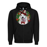 Black Christmas White Shepherd With Cowhide Zipper Hoodie - RanaPortraitStore
