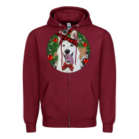 Burgundy Christmas White Shepherd With Cowhide Zipper Hoodie - RanaPortraitStore