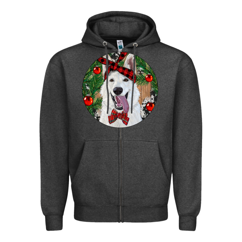 Christmas White Shepherd With Cowhide Zipper Hoodie by RanaPortraitStore | Teevron