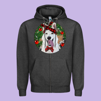 Zipper Hoodie Christmas White Shepherd With Cowhide
