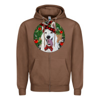 Chestnut Christmas White Shepherd With Cowhide Zipper Hoodie - RanaPortraitStore