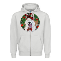 Dove Grey Christmas White Shepherd With Cowhide Zipper Hoodie - RanaPortraitStore