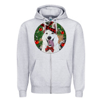 Heather Grey Christmas White Shepherd With Cowhide Zipper Hoodie - RanaPortraitStore